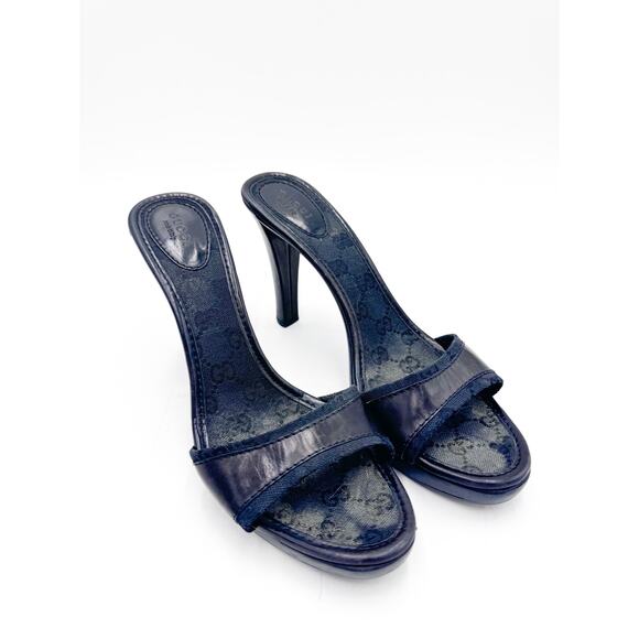 Gucci Logo Black Open Toe Heeled Mule Size 10 - Picture 1 of 9